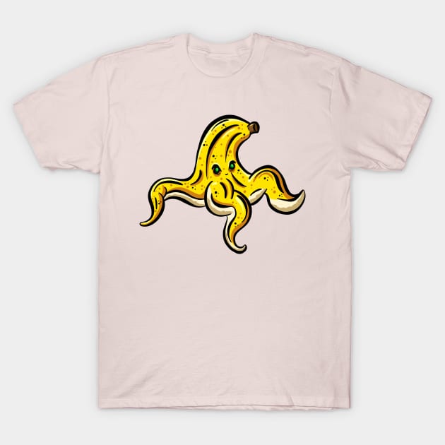 Banana Slip Peel Sticker Character T-Shirt by Squeeb Creative